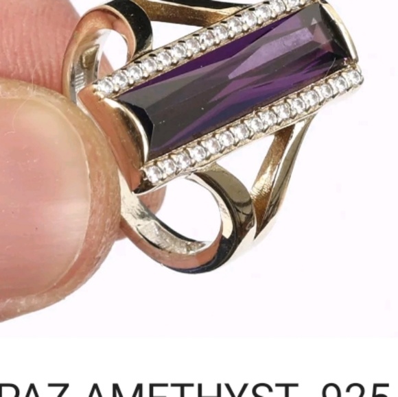 Rare Amethyst quartz plank cut center & Topaz ring - Picture 5 of 5